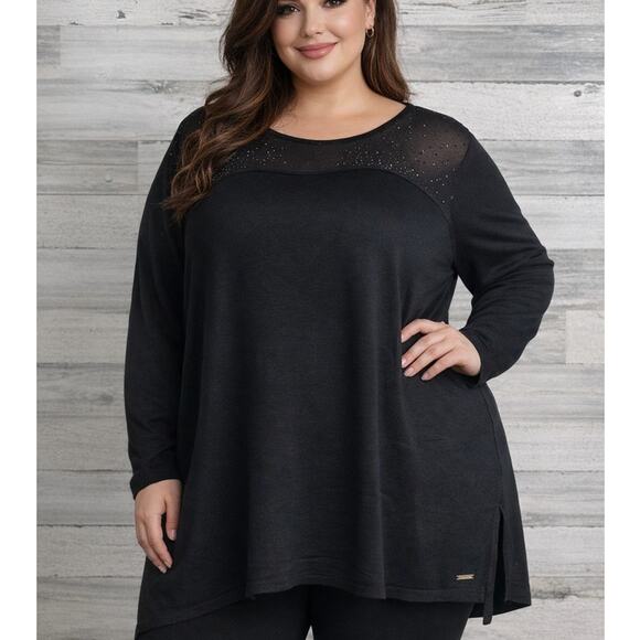 T Tahari Tops - T Tahari Woman Plus Size Tunic 2X Mesh Rhinestones Long Sleeve Soft Stretchy Top